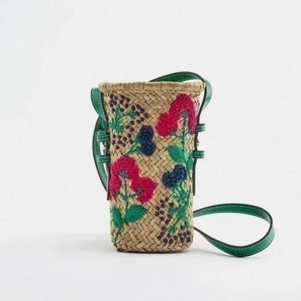 ZARA Raffia mini crossbody bag green 6211/910 - Picture 6 of 11